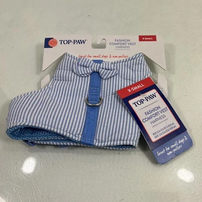 NOVO Arnês Top Paw Dog Listras Azuis Brancas Ajustáveis Conforto Tamanho Pequeno A-4 - Imagem 1 de 3
