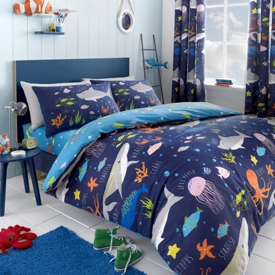 Bedlam Sea Life-Set Copripiumino Glow in The Dark, Cotone, Multicolore, Dou EpQy - Immagine 1 di 4