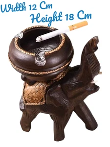 Handgeschnitzter Holz Elefant Aschenbecher Nickel Intarsien Rund Aschenbecher 12 x 18 cm - Bild 1 von 7