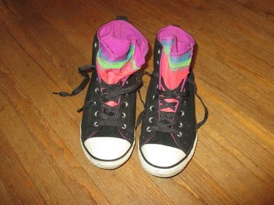 CONVERSE ALL-STAR CHUCK TAYLOR BLACK HIGH TOP TENNIS SHOES Rainbow Ruffle Size 6 - Image 1 of 4