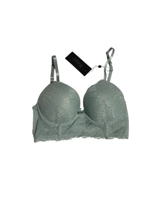 Frederick's of Hollywood Lace Longline Push-Up Bra 34C Soft Blue Green Surfspray - Image 1 of 4