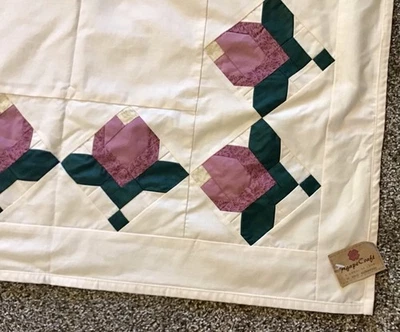 AGAPE CRAFT QUILT TOPPER 73" X 61" MAUVE AND GREEN COLORS NEW WITH PAPER LABEL - Image 1 of 3