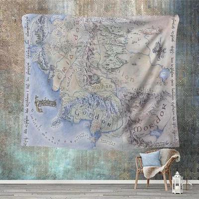 Middle Earth Tapestry, Lord Of The Rings Map, Fantasy Wall Art, Lord Of Decor, - Image 1 of 4