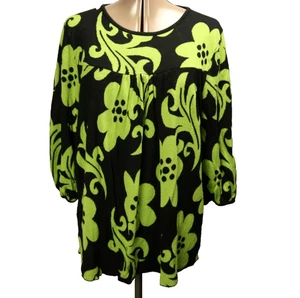Style & Co. Floral Knit Pullover Sweater 3/4 Balloon Sleeve Lime-Green Black 2X - Picture 1 of 24