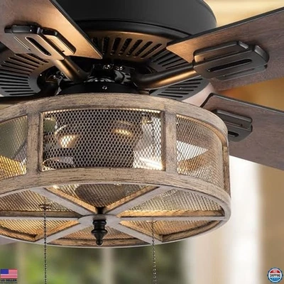 52" LED Modern Farmhouse Ceiling Fan with Light - Rustic Industrial Design - Image 1 of 4