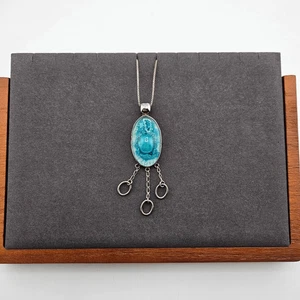 Ciondolo artigianale in argento 925 con ciondolo pietra blu smaltata - Foto 1 di 5