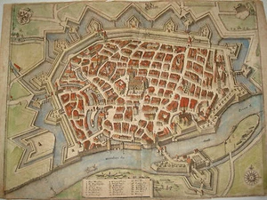 Matthäus Merian ULM an der Donau aus Topographia Sueviae um 1643 altkoloriert - Bild 1 von 1