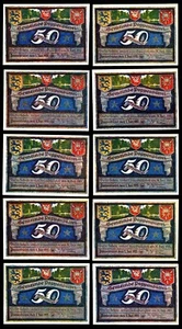 Poppenbuttel Notgeld / 1921 / Complete Set, Ten Notes - UNC - Picture 1 of 3