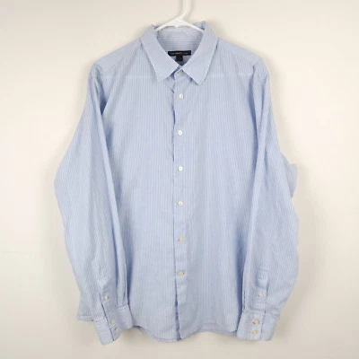 Camisa John Varvatos Para Hombre XL Azul Rayas Algodón Abotonada Delgada Ligera Foto 1 de 4
