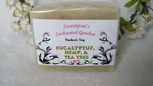 HANDMADE NATURAL VEGAN SOAP, "EUCALYPTUS, HEMP, & TEA TREE" , 3.5 to 4.5 oz - Picture 1 of 3