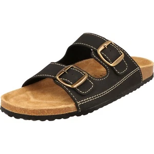 Supersoft Herren Schuhe Hausschuhe Pantoletten Lederfußbett Schnallen Black