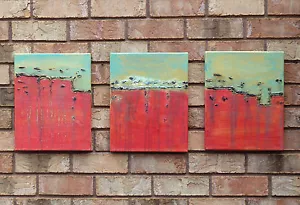 "Candid Desire" 3 original strukturierte abstrakte Gemälde 11"x14" leuchtendes Glas - Bild 1 von 5