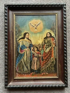 Vintage Reproduction Of Antique Oil Painting Of The Holy Family With Holy Spirit - Picture 1 of 7