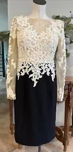 VM Collection Women 6 Black/cream Lace Long Sleeve Cocktail Sheath Dress GG - Picture 1 of 11