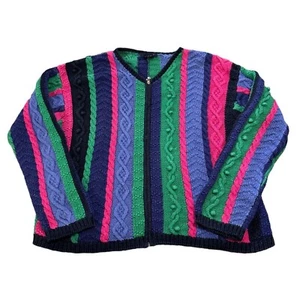 Eagle's Eye Colorblock Multicolor Full Zip Vtg Knit Sweater Woman's XL | - Picture 1 of 6