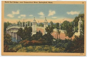 North End Bridge Connecticut River Springfield Massachusetts Linen Postcard - Picture 1 of 2