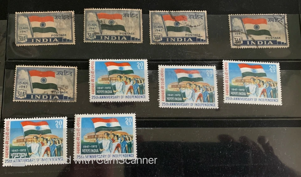 Nice collection of 10 Indian Postage stamps  on Indian Flag issued 1947-1972 - Image 1 of 1