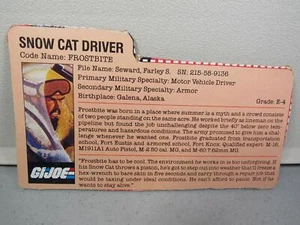GI JOE -- 1985 FROSTBITE file card - 10 + items = FREE SHIP -- GIJOE - Picture 1 of 2