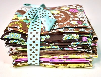 Bundle 18 FQ Coordinating Cotton Fabric Lime Pink Brown Turquoise Moda Miller - Image 1 of 2