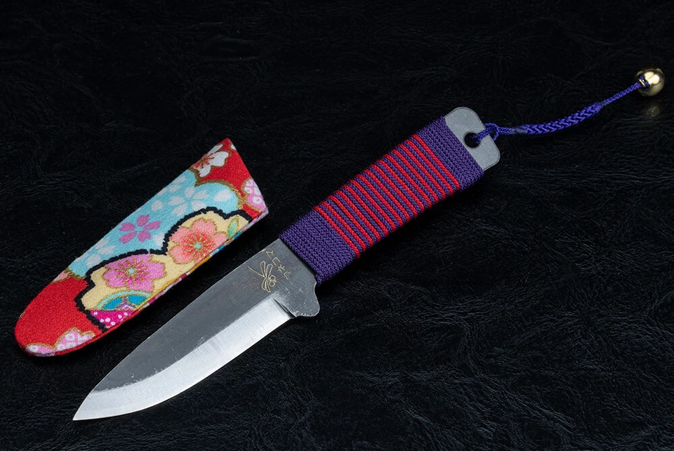 Higonokami Kogatana Bannou Black Blade Purple / Red Handle Wrap w/ Sheath - Image 1 of 1