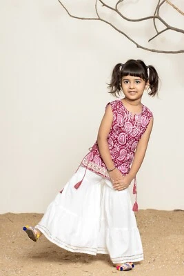 Conjunto indio Bollywood sin mangas kurti kurta Sharara para niños niñas niños ropa Foto 1 de 4
