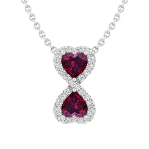 2.50 CT Lab Created Ruby Double Heart Halo Pendant Chain 14K White Gold Plated - Picture 1 of 4