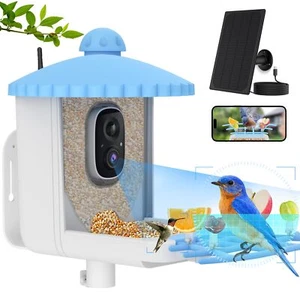 Alimentador inteligente para aves con cámara alimentado por energía solar 1080P HD AI identificar alimentador para aves silvestres - Imagen 1 de 8