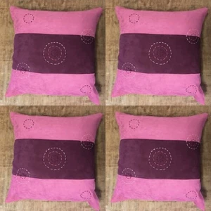 4x Two Tone Faux Suede Plum & Pink Cushion Covers + Fillers 17x17" - Picture 1 of 2