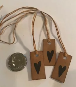100 TINY MINI 1" X 1/2" HEART Coffee Stained Primitive Price Gift Hang Tags lot - Picture 1 of 2