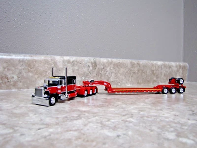 DCP 1/64 Black Red Tri-Axle Peterbilt 389 Fontaine Lowboy Trailer 60-1496 - Image 1 of 4