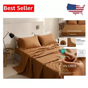 4-Piece Full Size Linen Bedding Set - Rust, Eco-Friendly with Deep Pocket Design - Picture 1 of 11