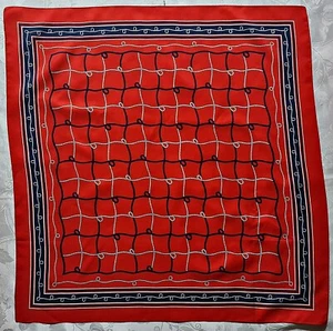 BUFANDA VINTAGE AUTÉNTICO ARTE NÁUTICO CUERDAS MALLA ROJO AZUL 27" CUADRADO - Imagen 1 de 3