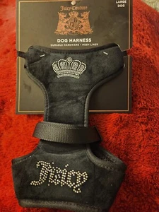 Juicy Couture Black"velvet" Dog Harness With Rhinestone Logo,NWT, Lg - Picture 1 of 5