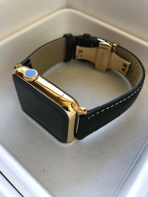 24K Gold Plated 42MM Apple WATCH Series 2 Black Band Deploy Buckle - Image 1 of 4
