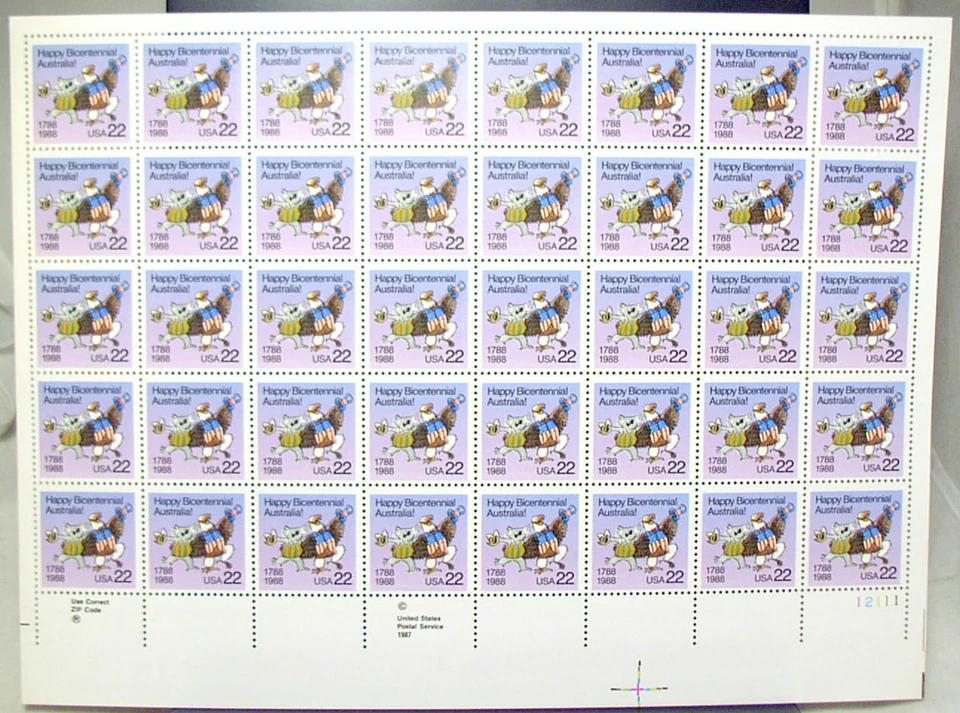 1988 Full Sheet Australia Bicentennial 22 Cent Stamp MNH FV $8.80-Eagle & Koala - Image 1 of 1