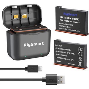 Für Insta360 ONE X3 USB Dual Ladegerät BOX + 2er Pack IS360X3B 2.0Ah Akku 1800mAh - Bild 1 von 14