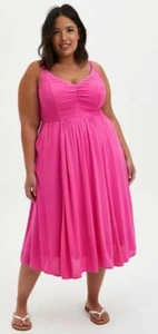 NWT Torrid Plus Size 1 1X 14/16 PINK SMOCKED MIDI DRESS - Picture 1 of 5