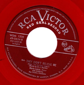 MARIO LANZA 45 RPM - I Know / They Didn't Believe Me - RCA Victor Red Vinyl - Picture 1 of 1
