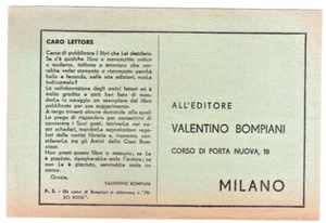FINE ANNI '40 : INTERESSANTE CARTOLINA PUBBLICITARIA VALENTINO BOMPIANI - Bild 1 von 2