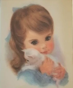 1960s Print Northern Bath Tissue Little Girl Hugs White Kitten Soft Effect A20 - Picture 1 of 6