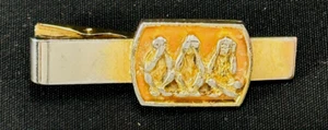 Anson Tie Clasp Three Wise Monkeys Orange and Gold Tone Vintage Rare Signed  - Picture 1 of 7
