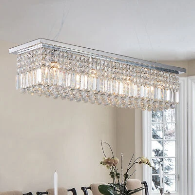 Rectangle Luxury K9 Crystal Chandelier LED Lamp Pendant Ceiling Light Fixture - Image 1 of 4