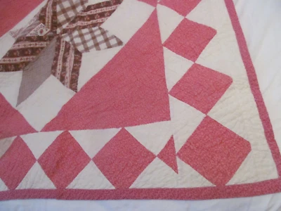 Edredón antiguo estrella de ocho puntos ~ estrella oriental ~ borde rosa azul ~ acolchado exuberante 80x90 Foto 1 de 4