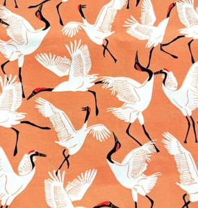 Novogratz Crane Fabric Coral Outdoor Upholstery White Birds Regency 1 Yard 54”W - Picture 1 of 14
