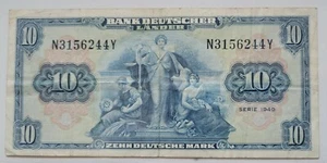 BILLETE DE 10 MARCOS ALEMANIA DE 1949 XF MUY RARO ALEMANIA - Imagen 1 de 2