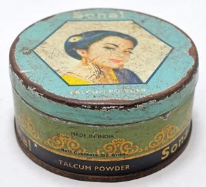 Vintage Ad Sign Tin Box Sonal Brand Talcum Powder Original Old Printed - Picture 1 of 7