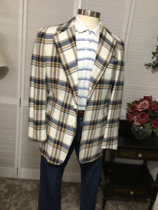 AUSTIN REED MENS BLUE WHITE PLAID SPORT COAT JACKET BLAZER SIZE: 40L - Picture 1 of 15