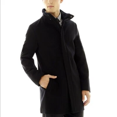Mens coat XL wool black water resistant topcoat winter dress casual gift for men - Image 1 of 4