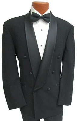 Мужская черная куртка смокинг Oscar de la Renta двубортная атласные лацканы 40XL - Изображение 1 из 4