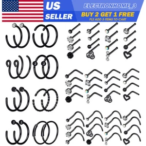64Pcs Nose Hoop Rings Surgical Steel Screw L Shape Bone Stud Pin Earring Set 20G - Picture 1 of 5